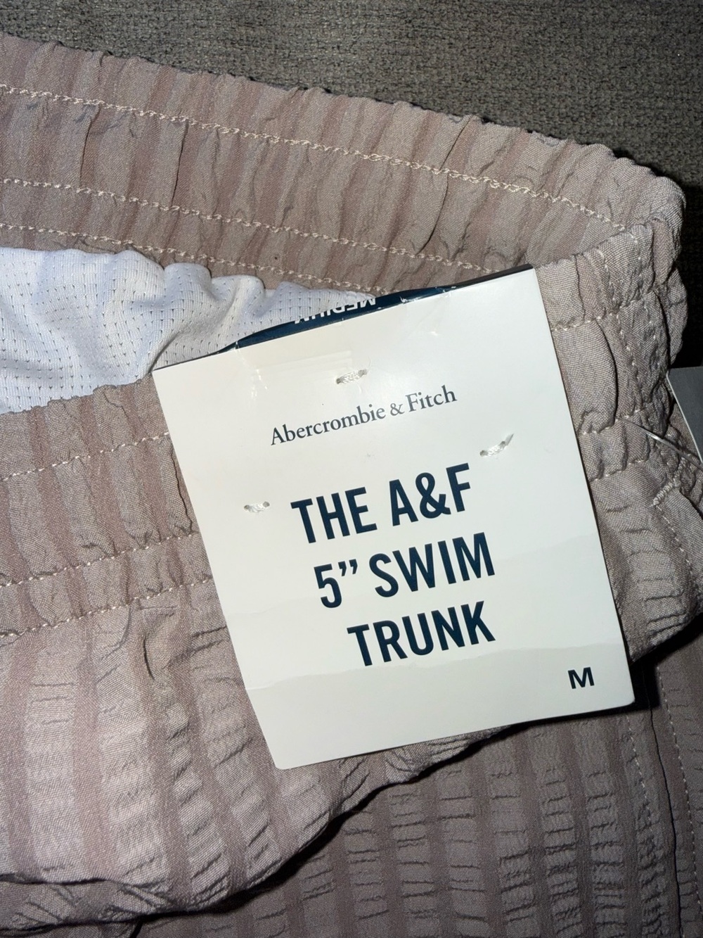 Abercrombie & Fitch NWT Taupe Striped Seersucker Swim Shorts - Picture 5 of 7
